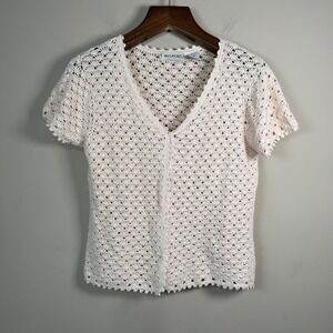 White Stag Vintage Cream Crochet Pointelle Short Sleeve Crop Cardigan Small